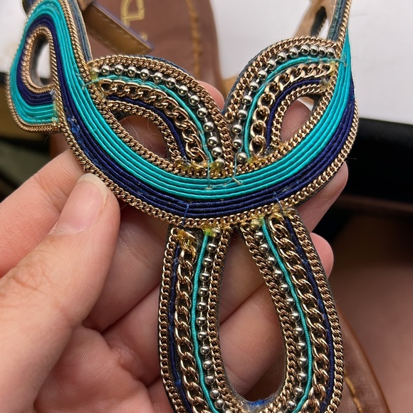 CL By Laundry Nida Sandals Thongs Shoes Peacock Braided Blue Gold Womens 7.5 - Picture 11 of 15